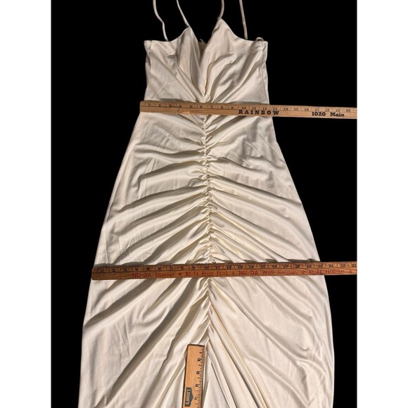 VTG 70s Woolite Maxi Dress White Pleated Asymmetrical Dress Cottagecore Marylin - Picture 4 of 16